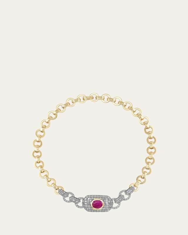 Reworked Vintage 18K Gold Ruby Belt Choker Necklace with Diamonds
